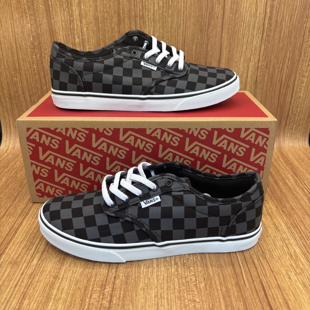 Vans Atwood Low Women 6 Black Grey Checkerboard Textile Skate Shoes VN000D5HBLK